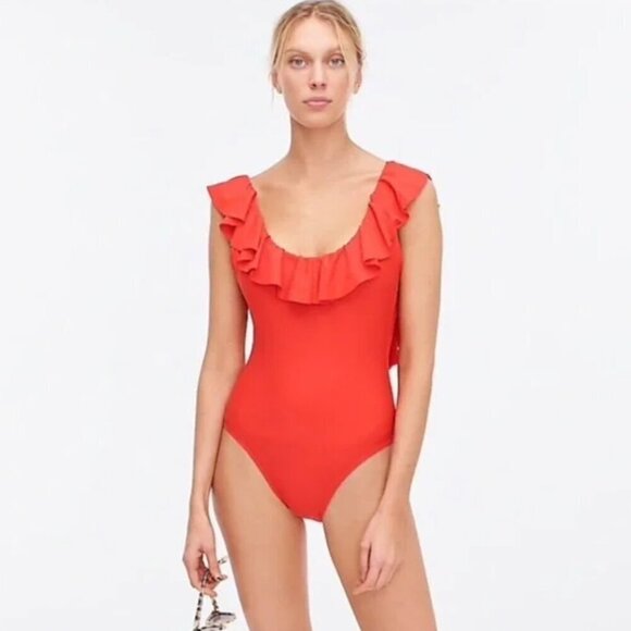 J. Crew Ruffle Scoopback One-Piece Swimsuit 12 - Picture 1 of 9